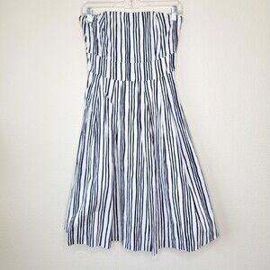 Club Monaco Striped Knee Length Dress Black White Women’s Size 0 Fit And Flare